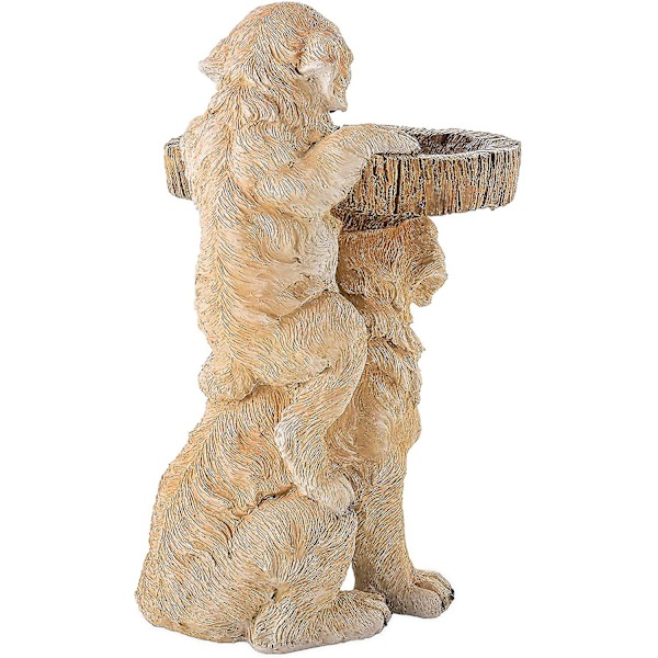 Två lekfulla Golden Retriever-valpar Resin Fågelbad Handmålade All-weather Trä-look Harts Landskap och trädgård accent
