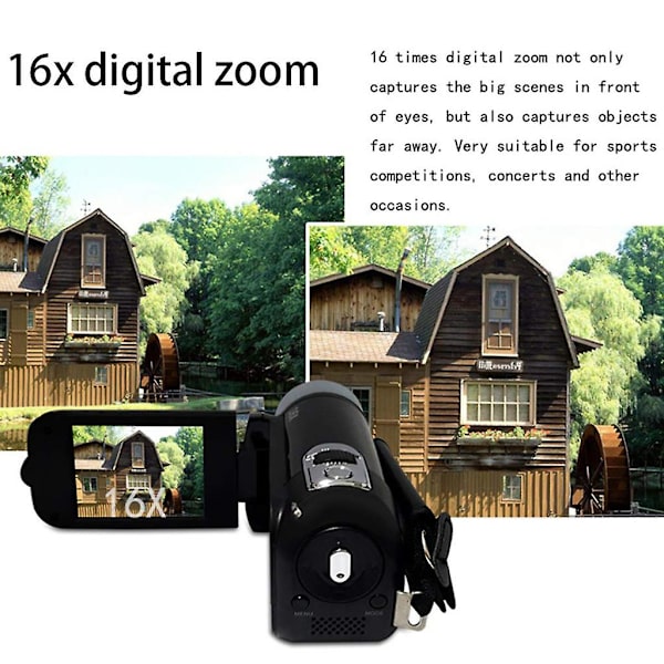 16x digitaalinen zoom-kamera, videokamera, yökuvaus, vloggauskamera, 1080p, 2,7 tuuman LCD-kääntyvä näyttö