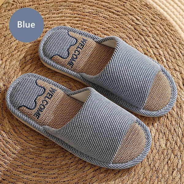 Andningsbara linneslippers för män och kvinnor, halkfria inomhusflip-flops, bekväma platta strandsandaler Navy 42-43