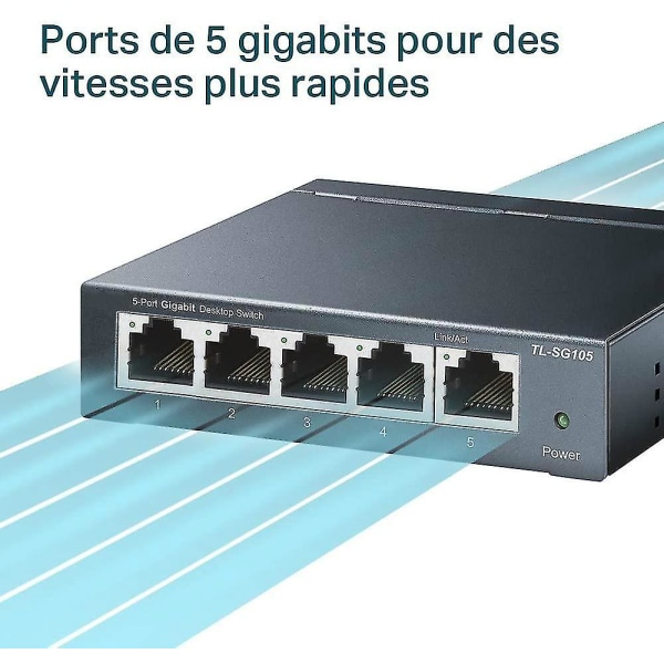 Ethernet-switch (TL-SG105) Gigabit 5 RJ45-portar i metall 10/100/1000 Mbps, perfekt för utökning