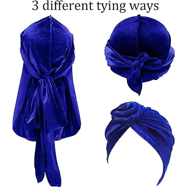 4 st Durag Mens Velvet Durag Wave Cap Huvudbonader Med Acsergery Extra Lång Svans Present