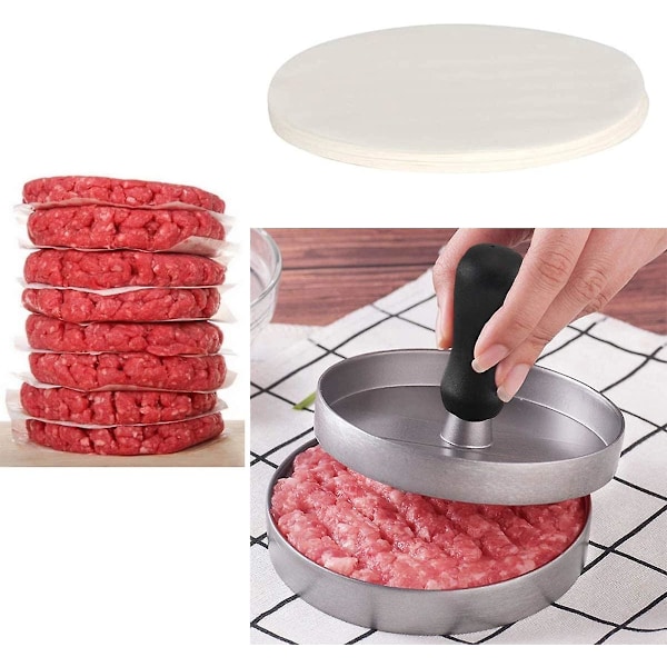 Burger Patty Papirsett med 500 ark Rundt Bakepapir 11 cm Vokspapir, Non-Stick Separasjonspapir for Hamburgerpresser, Fricailles, Patties, Stea