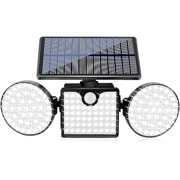 Solcellelamper utendørs 260 LED solcelledrevne vegglamper med bevegelsessensor Dobbelhode spotlights IP65 Vanntett 360° Justerbare solbevegelseslamper ut