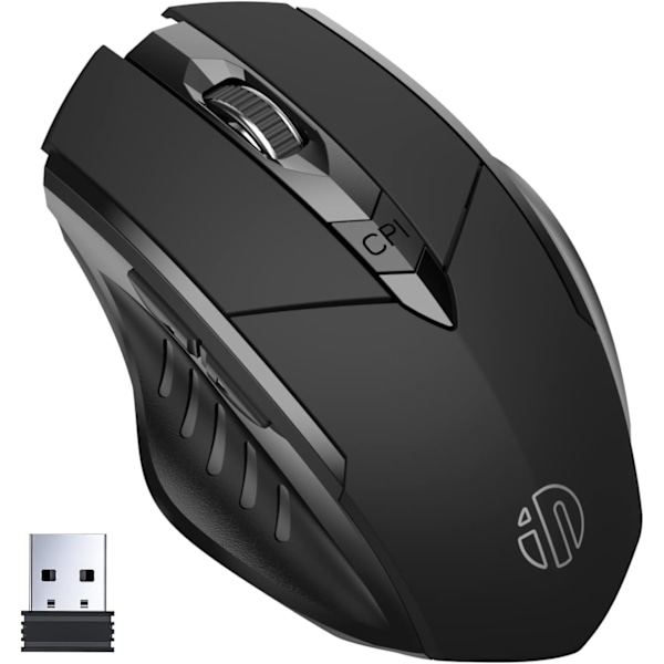Stille Klikk Trådløs Mus, USB 2.4G, Oppladbar, for Bærbar PC, Tablet, Windows, Linux, Svart