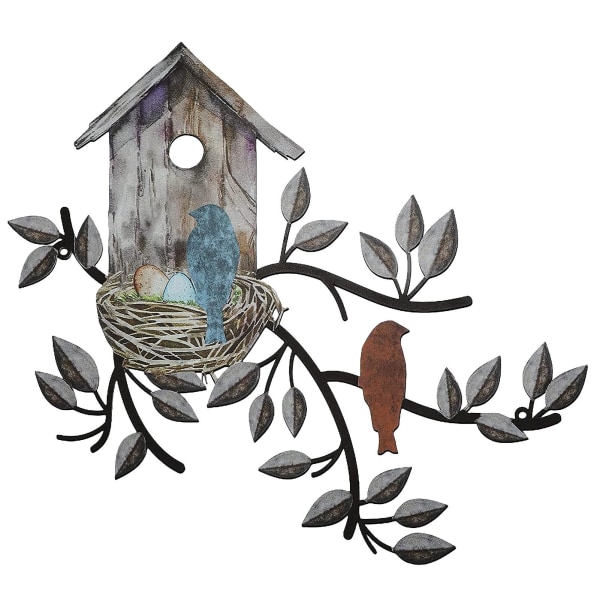 Med Birdhouse Yard löv gren Trädgård metall träd hängande park fågel väggdekor