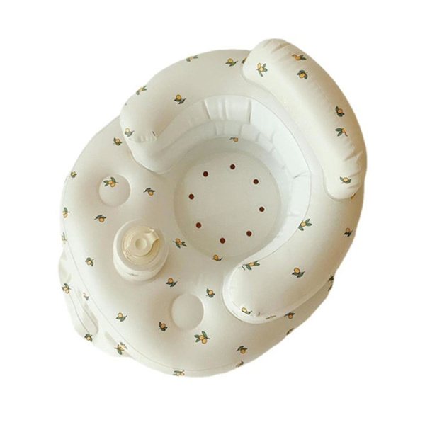 Läckagesäker PVC Uppblåsbar Babystol Olivblomma Mönster Simbassäng Uppblåsbar Babysits För Resor (1st, vit)