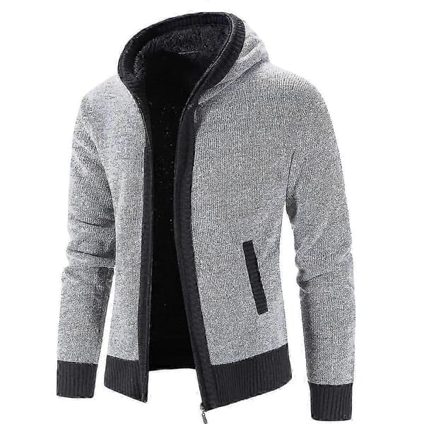 Herr tjock huvtröja vinterkofta, en fleecefodrad stickad tröja Light  Grey M