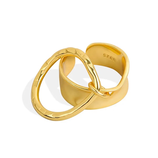 Sølvring til mænd og kvinder, dobbelttrådet, rund, vintage, fashion, bryllupssmykker, åben, justerbar, fashion 2022, gave R0295