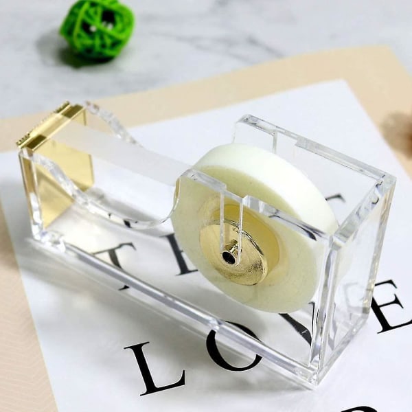 1 stk Transparent Akryl Tape Dispenser Tape Cutter Kontor Papirvarer Skridsikker Nem At Bruge