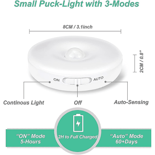 Automatic Led Night Lightinterior Motion Sensor Lightwireless Led Lights3 Modes (auto/on/off) Usb Rechargeable Light[energy Class A+++]3 Pieces