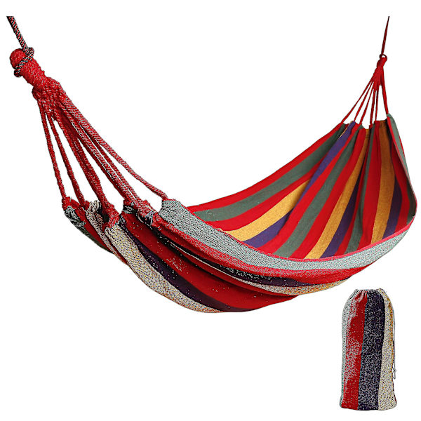 1-personers utomhus hängmatta i bomull 190 x 80 cm, lastkapacitet upp till 150 kg, bärbar gungbädd för strand, uteplats, veranda
