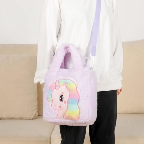 Kid Girls Crossbody Purse Cute Unicorn Shoulder Bag Handbag Fuzzy Tote