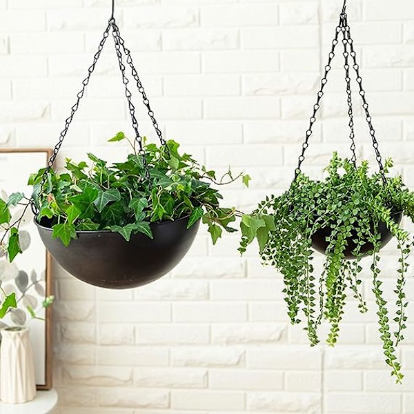 2 st järnhängande planter för inomhus- och utomhusväxter, hängande krukor med kedjehake, modern hängande växtkruka korg för suckulenter kaktus örter