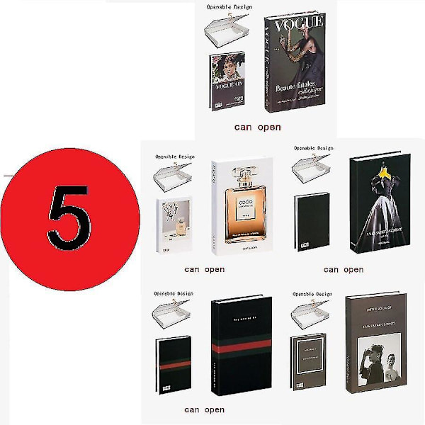 5-pack öppningsbara falska böcker heminredning falska böcker modebok låda rumsdekoration jul accessoar