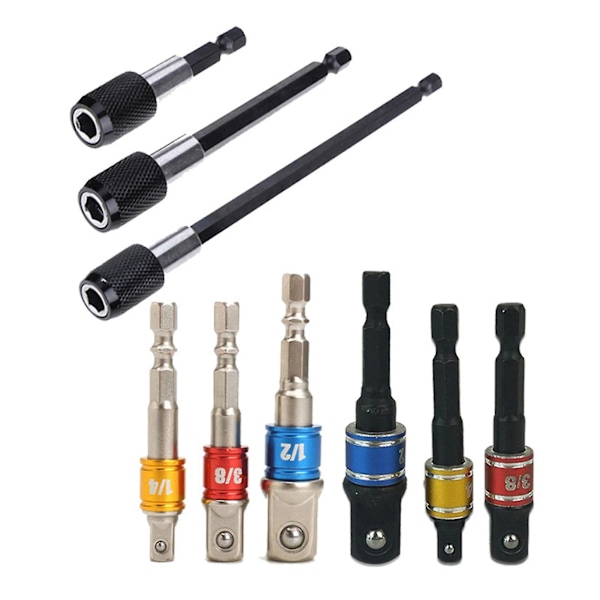9 kpl/setti Drill Nut Universal Hex Shank Extension Bar Ammattimainen Hylsy Bittisovitin Iskuavaikutteiselle Ruuvimeisselille