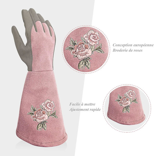 Damer Läder Trädgårdshandske Lång Ärm Sticktålig Elegant Dam Trädgårdshandske Fint Broderi Oliv/rosa/röd/blå/grön Trädgårdshandske Storlek L/9