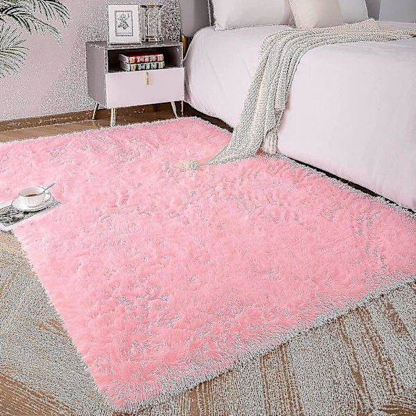 KNFE Mjuk och fluffig matta för sovrum, barnrum, plysch, shaggy, barnkammare, lurvig matta, för pojkar, Gi-4 * 5,2 fot - rosa