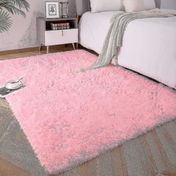 Knfe Soft Fluffy Area Tæpper til Soveværelse Børneværelse Plys Shaggy Nursery Tæppe Furry Throw Gulvtæpper til drenge Gi-4 * 5,2 fod-pink