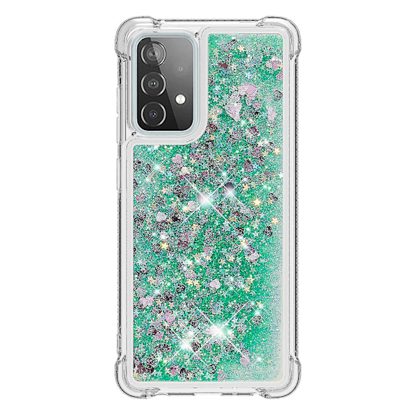 Samsung Galaxy A52 5g/4g -kotelo, glitter, neste, läpinäkyvä, kimalteleva, kiiltävä, bling, kristallinkirkas, virtaava hiekka, pehmeä silikonikuori - vihreä