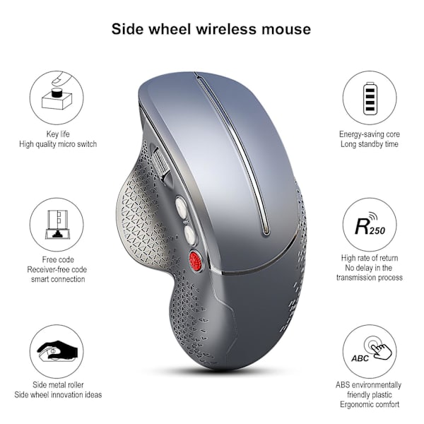 Trådløs mus, USB, vertikal, ergonomisk, 800/1600/2400/3600 DPI, 6 knapper, LED, forebyggelse af musesyndrom og epicondylitis, til højrehåndede (ma