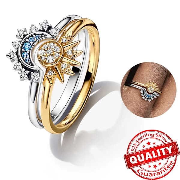 Vänskapslöfte Ring för kvinnor och flickor 925 Sterling Silver med glänsande sol och måne ädelsten smycken klockor och solglasögon PYR042 8
