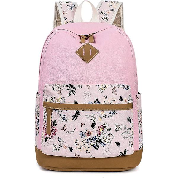 Blommig Skolryggsäck College Ryggsäck Axelväska Satchel Dagryggsäck Rosa