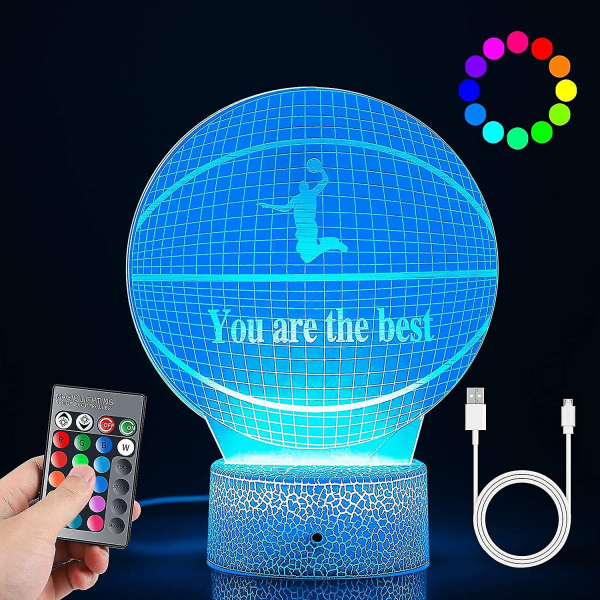 3d koripallon yövalo, 3d led illuusiolamppu kaukosäätimellä, 16 värin Smart Touch USB latauspöytäpöytä optinen valaistus pojille tytöille