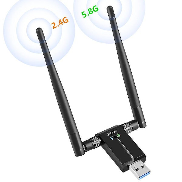 Langaton USB WiFi-sovitin PC:lle - 802.11ac 1200 Mbps Dual 5dBi antennit 5G/2.4G