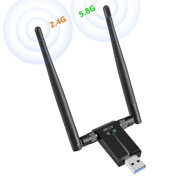 Trådløs Usb Wifi Adapter til PC - 802.11ac 1200mbps Dual 5dbi Antenner 5g/2.4g