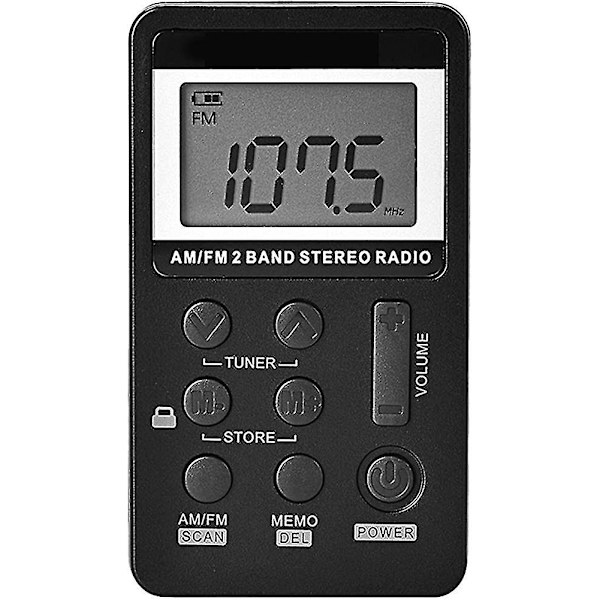 Personlig AM/FM lommeradio, Xqday med øretelefoner, bærbar digital tuning mini digital