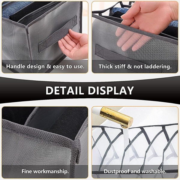 2 stk sammenleggbar kleskuff-arrangør med håndtak, vaskbar skuffarrangør skap garderobe skuffeskiller med rom, fo