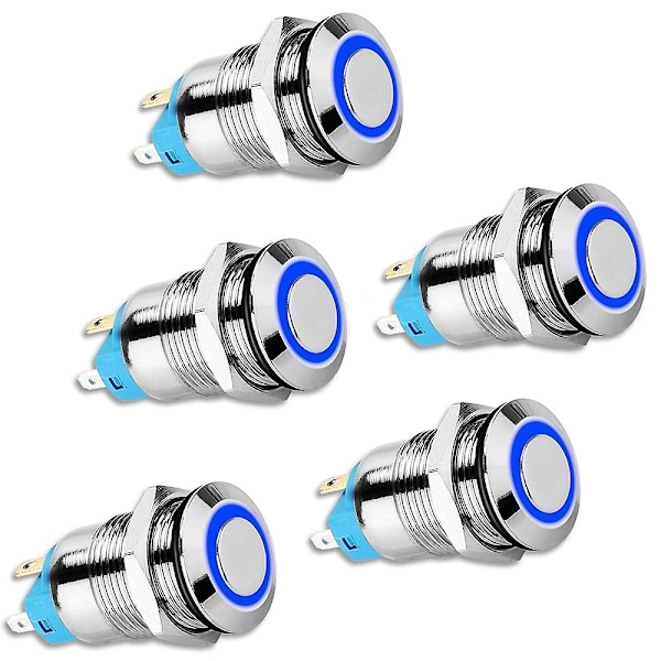 5 st 12mm Låsande Tryckknappsbrytare Hög Rund Kåpa, Vattentät Metall Tryckknappsbrytare Med 12v/