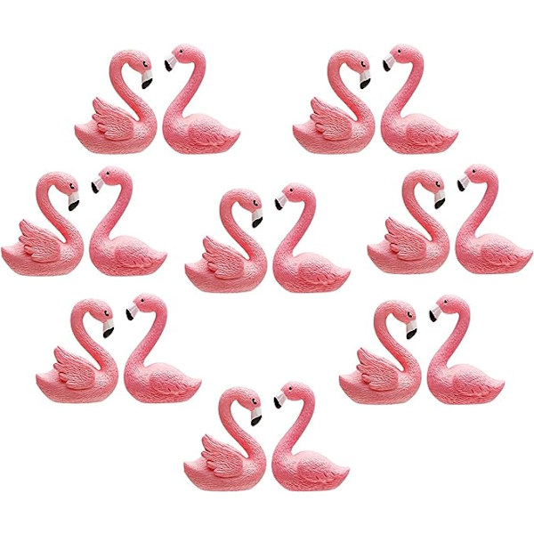 16 Mini Flamingoer Miniatyrfigurer Fehage Miniatyr Mos Landskap DIY Ornament Tilbehør (2 Stiler), Kakedekorasjon, Mikrolandskap