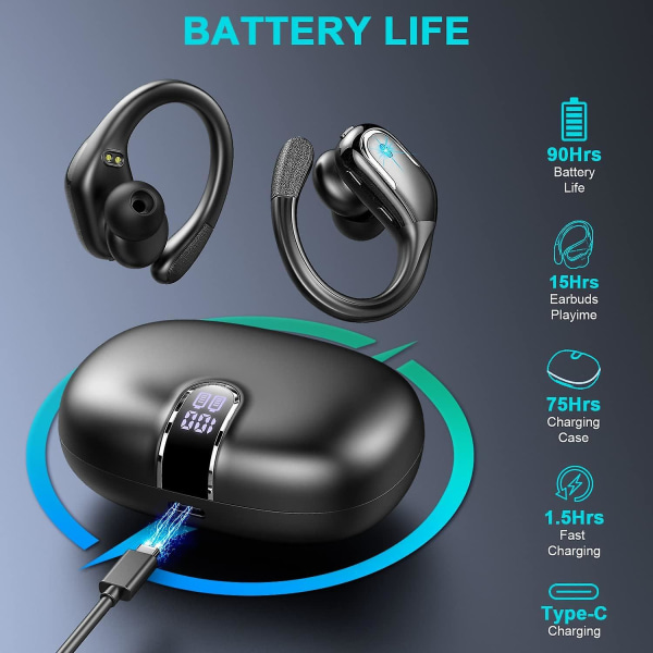 Trådlösa hörlurar, 90h Bluetooth 5.3-hörlurar som körs trådlöst med enc  brusreducerande mikrofon, Ip7 vattentäta Bluetooth hörlurar 6cb9 | Fyndiq