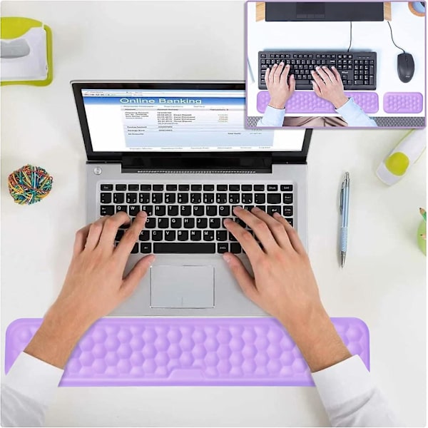 Håndledsstøttesæt, tastaturhåndledsstøttemåtte, ergonomisk musestøttepude, komfortabel og skridsikker og smertelindrende computerhåndled