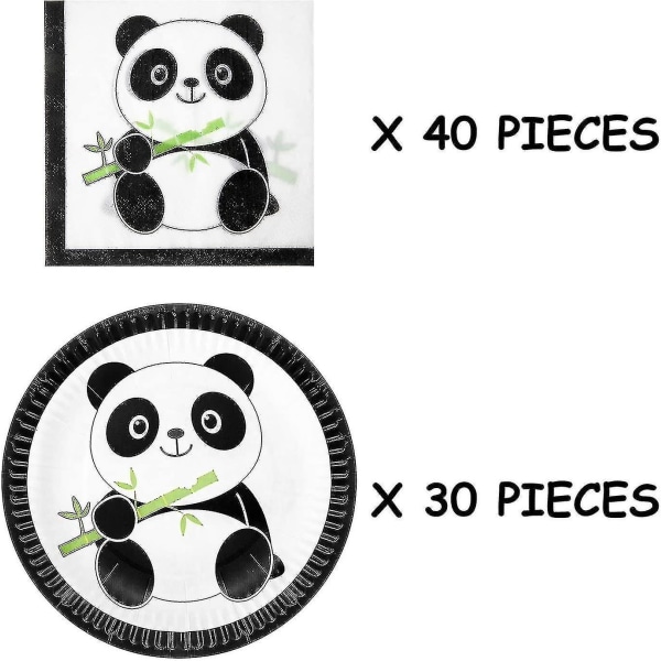 Panda-festpyntsett, inkludert 30 stykker Panda-papirkakeplater og 40 stykker Panda-babyservietter Bursdagsfestdekorasjoner for gutter, jenter