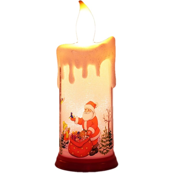 Flamlösa ljus,julljus varmvita flamlösa ljus med snögubbe jultomtemönster Batteridrivet julnattljus för fest Chri