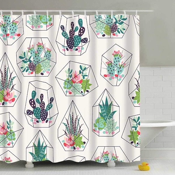 Bruseforhæng Badeværelse, Bruseforhæng - 180 X 180 Cm - Anti-skimmel Og Vandafvisende Med 12 Bruseforhængsringe - 3d Digital Print, Grøn plante Wit