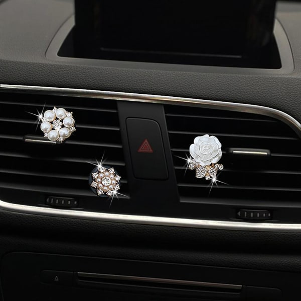 3 stk Bil Aircondition uttak Ventilasjon Parfymeklemme Utsøkt biltilbehør Interiørdekorasjon Duft Rose Med Diamant