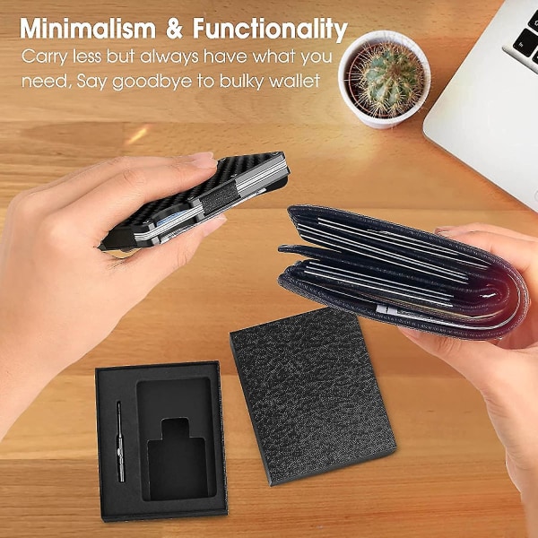 Sunrain karbonfiber minimalistisk lommebok kompatibel med menn - blokkerer kredittkortholder metalllommebok - penger C