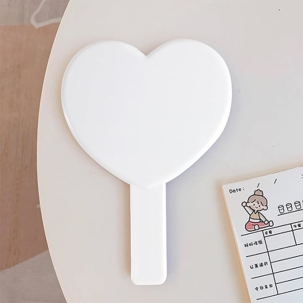 Hjerteformet håndholdt rejsespejl, kosmetisk håndspejl med håndtag (hvid, 1 pakke)