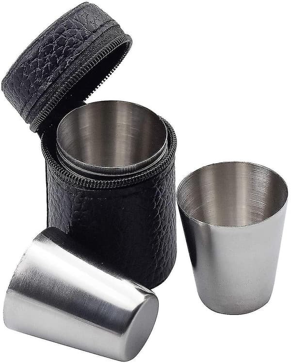 7 stk. Rustfritt Stål Drikkkoppsett, Bartenderkopp, Shotglass, Bærbar Vinglass