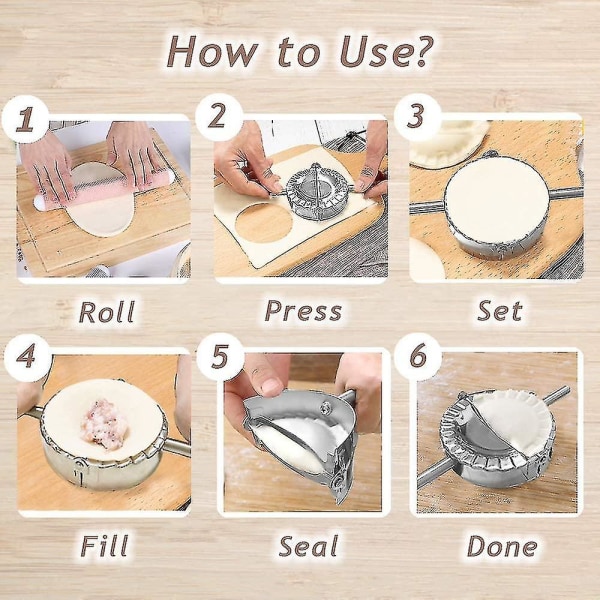 6 tommers Empanadas-presse, stor rustfri dumplingsmaskin, 2-i-1 deigkutter / dumplingsform for håndpai, Empanada, Dumpling,