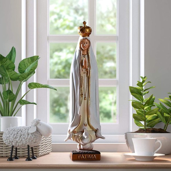 Our Lady of Fatima staty, religiös statyett Jungfru Maria Madonna Handmålad staty Heliga Jungfrun