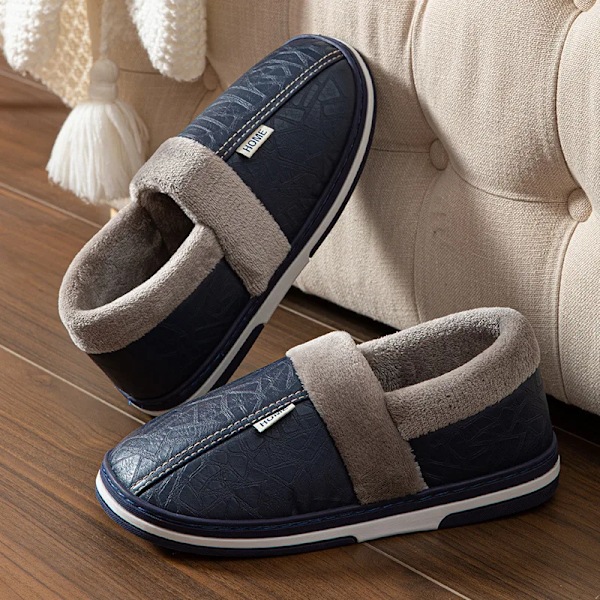 Herreslippers i imiteret pels - varme, vandtætte, indendørs, flade hjemmesko, sorte, store størrelser 50-51 Black2 36-37