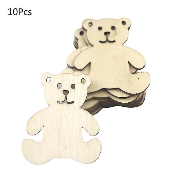10 stk/sett Wooden Bear Craft Cutout Kit Uferdige bjørneskiver Gjør-det-selv-tilbehør