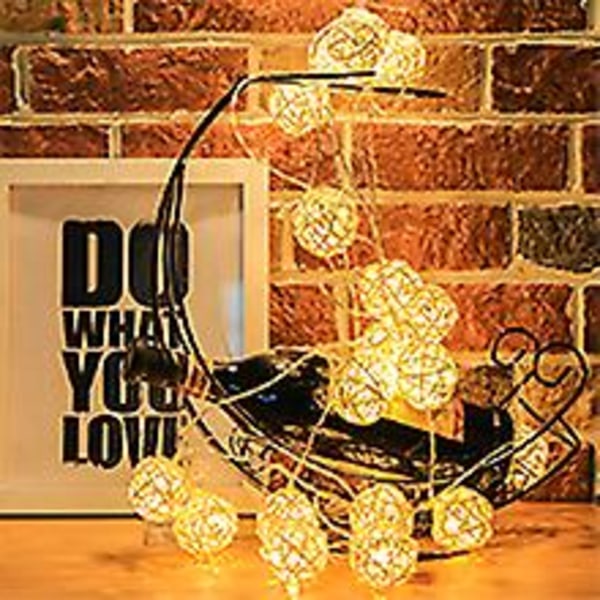 9,8 fot 20 Rattan Boll Fairy String Lights med Stickkontakt, Romantisk Varm Belysning för Heminredning (varmvit)