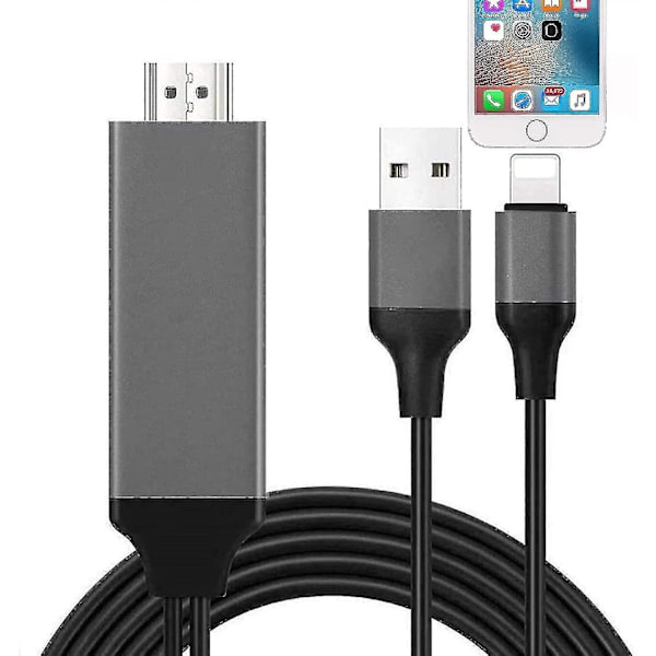 [Apple MFi Certificeret] Lightning til HDMI Kabeladapter Kompatibel med iPhone, 1080p Digital Synkroniseringsskærm Lyd & Video Adapter med Opladningsport Stik
