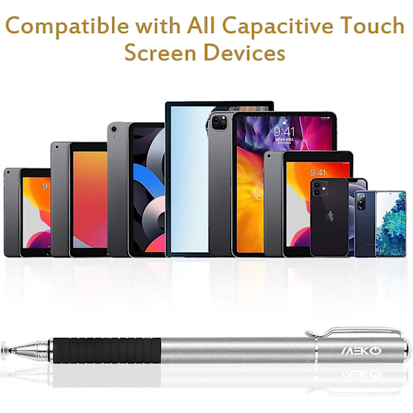 2-i-1 Stylus Precision Disc Styli Touch Screen Pen Med 3 Udskiftelige Spidser Til Ipads, Tablets, Iphones, Smartphones, Samsung Gala