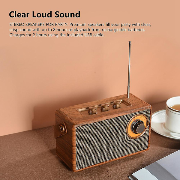 Retro FM Radio Bærbar Træ Bluetooth Radio Bas Højttaler Håndfri Mp3 Afspiller Understøtter Usb/tf Kort/aux Afspilning